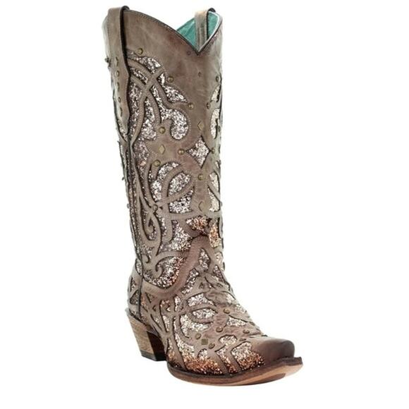 Corral Brown and Silver Heeled Boots - Picture 1 of 12